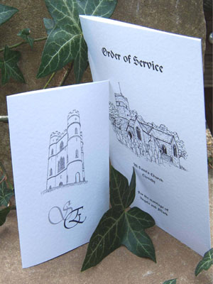 Selected wedding invitations and wedding stationery from the church illustrated collection.